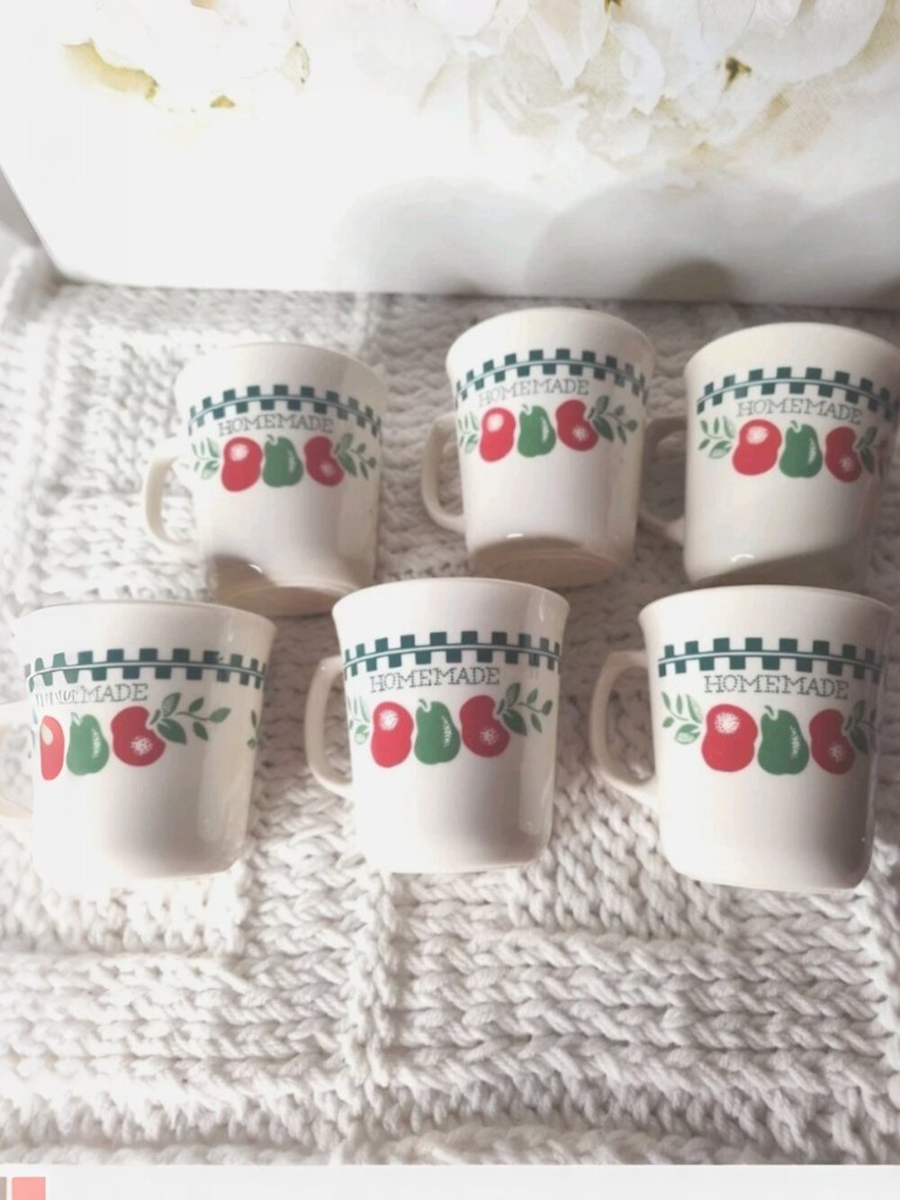 Set of 6 Vintage Corning Corelle Farm Fresh Coffee Cup Mugs Apple Pears